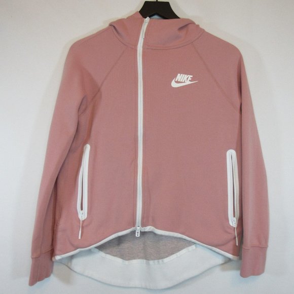 Nike Jackets & Blazers - Nike Zip Up Asymmetrical Zip Up Pink Hooded Jacket Sweatshirt